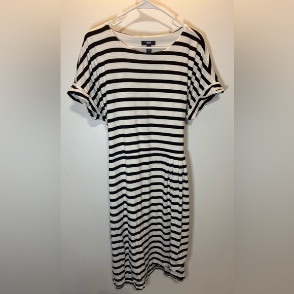 Chaps Black and White Striped Mini Dress - Picture 1 of 3
